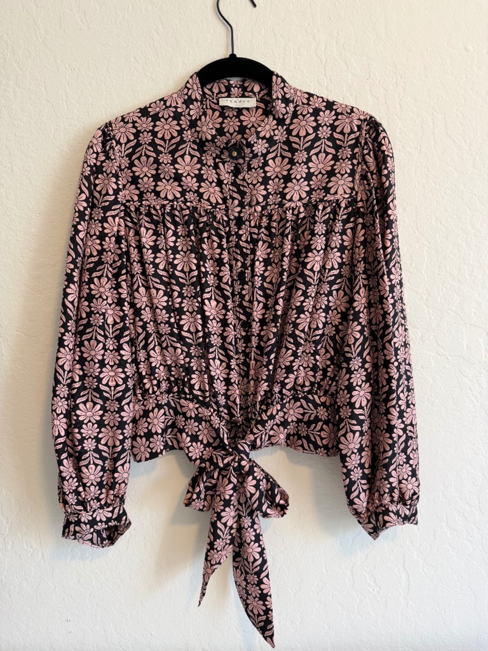 Sandro silk twill tie waist voluminous blouse Small